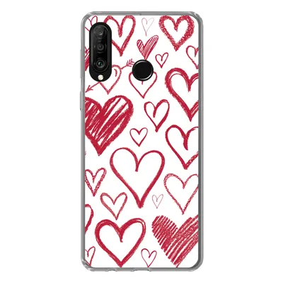Produktbild von MuchoWow® Handyhülle Schutzhülle Hülle für Huawei P30 Lite Eine Illustration mit mehreren Herzen auf weißem Hintergrund Silikon Softcase Handy Hülle - Handyhülle