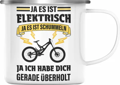 Produktbild von Trendation - Elektrofahrrad E-Bike Emaille Tasse mit Spruch Geschenk Ebike Lustige Geschenke Emaille Emaille Tasse (Silber)