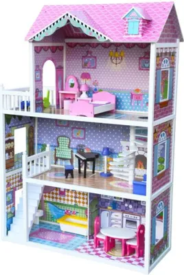 Produktbild von 4iQ Große Holzpuppenhaus JULIA 84x34,5x124 cm mit Zubehör