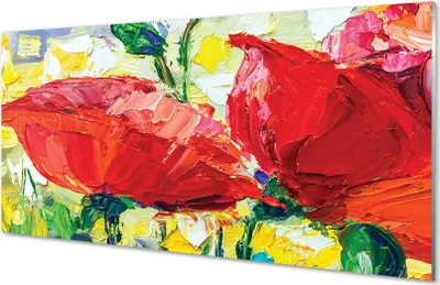 Produktbild von Glasbilder 100x50 Wandkunst rote Blumen