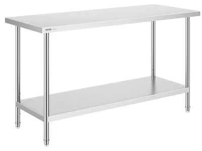 Zdjęcie produktu dla Stół roboczy ze stali nierdzewnej do przygotowywania posiłków, stół roboczy do zastosowań komercyjnych, wymiary: 24 x 60 x 34 cali