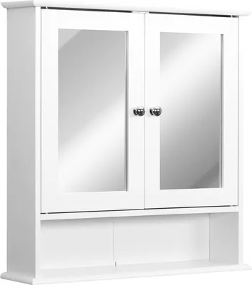 Image de kleankin Armoire Murale étagère Salle de Bain 56L x 13l x 58H cm Double Porte Miroir étagère réglable MDF Blanc