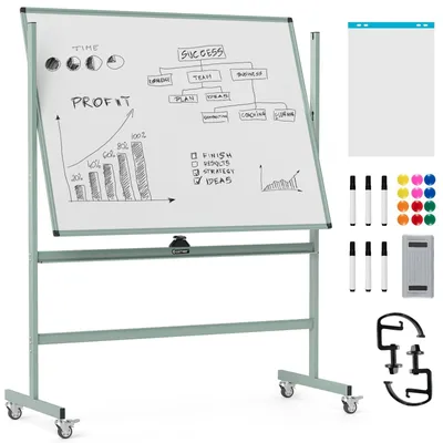 Zdjęcie produktu dla Dwustronna, mobilna tablica suchościeralna - magnetyczna tablica - tablica do pisania - flipchart - wózek na tablicę - regulowana wysokość