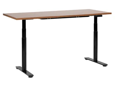 Obrázek produktu pro BELIANI Výškově nastavitelný psací stůl tmavě hnědá deska stolu černý ocelový rám 160 x 72 cm elektrické nastavení výšky moderní kanceláře