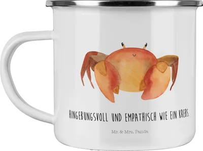 Produktbild von Mr. & Mrs. Panda Teetasse Sternzeichen Krebs - Weiß - Geschenk, becher emaille, Krebse, Krabbe, Pott, Motivtasse, Kaffeepott, Meer, Geburtstag Juli, Meerestier