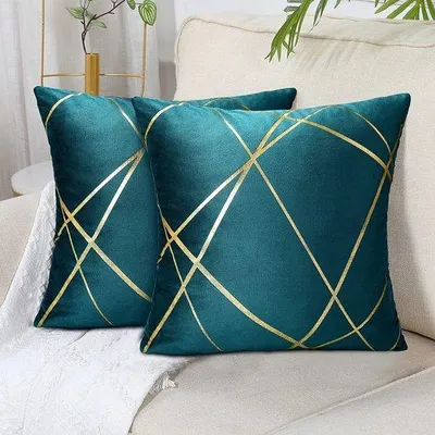 Image de Lot de coussins en velours - 2 pièces - vert et or - 50 x 50 cm