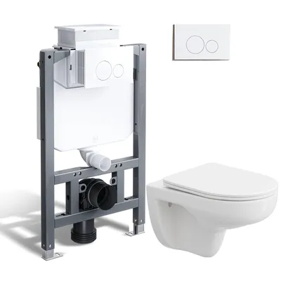 Produktbild von HOROW Komplett Toilette Set 82cm Vorwandelement Unterputzspülkasten + Wand WC + weiß round Drückplatte