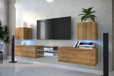 Immagine prodotto di Furnitech Parete attrezzata soggiorno - Mobili da soggiorno con LED Blu - Parete attrezzata moderna - Parete attrezzata soggiorno (D144N-21DZ-M6-1A)