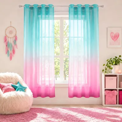 Productafbeelding van Gordijnen voor tienerkamerdecoratie - Turquoise en roze
