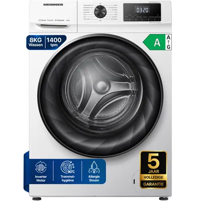 Productafbeelding van Heinner HWM-H8014INVA Voorlader Wasmachine 8 kg, 1400 tpm, Inverter, Stoomfunctie, Wit
