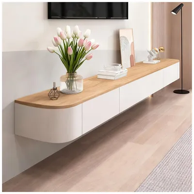 Image de Meuble TV suspendu, 180 cm, couleur marron, avec 2 tiroirs et 1 porte