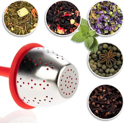 Produktbild von 4x Teeei aus Edelstahl und Silikon - Teesieb mit Deckel und Untertasse - Teefilter für Teeliebhaber - spülmaschinenfest (04 Stück - Blume)