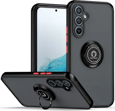 Image de Etui pour Samsung Galaxy A54 5G étui TPU translucide mat avec support d'anneau et stand Noir Rouge