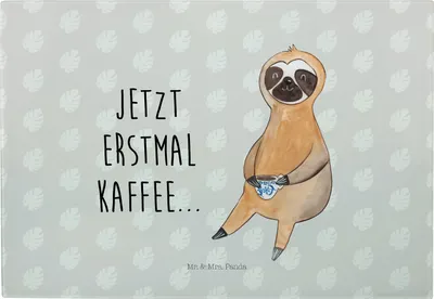 Produktbild von Mr. & Mrs. Panda Vesperplatte Faultier Kaffee - Grau Pastell - Geschenk, Glas Schneideplatte, Kaffeetasse, Schneidebrett, Großes, Brotzeitplatte, Glas-Schneidebrett