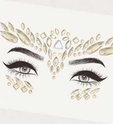 Image de Autocollants visage et paillettes - Feuille d'autocollants - Carnaval - Or - Diamants - Bijoux visage - Festival et fête