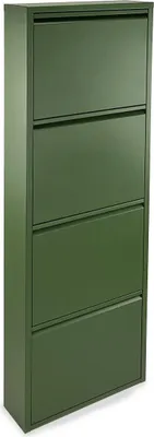 Obrázok produktu pre NATURN LIVING Kovová skrinka na topánky 4-dverová - 50 x 15 x 141 cm - Regál na topánky - Úložný systém - Úložný box - Skriňa - Olivovo zelená