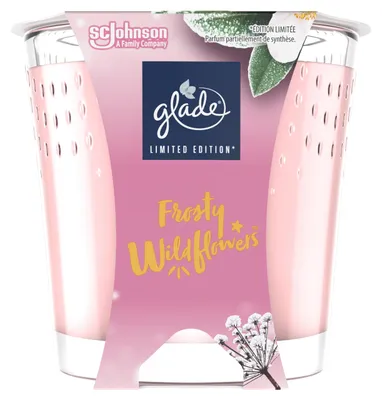 Image de Bougie parfumée Glade, modèle "Frosty Wildflowers", présentée dans un verre, durée de combustion jusqu'à 27 heures, pack de 6