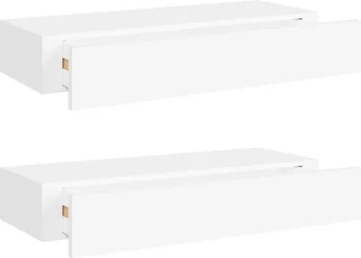 Zdjęcie produktu dla Półki ścienne z szufladą, 2 szt., białe, 60 x 23,5 x 10 cm, MDF