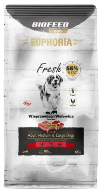 Obrázek produktu pro BIOFEED Euphoria Fresh Adult Medium & Large Pork s telecím masem - suchá krmiva pro psy - 12 kg