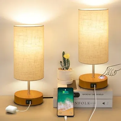 Obrázek produktu pro Sada 2 stmívatelných nočních lampiček s dotykovým ovládáním a USB porty pro nabíjení