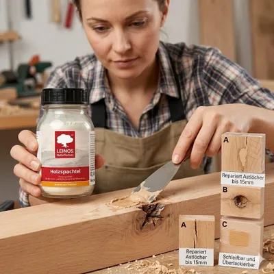 Produktbild von LEINOS Holzspachtel Schwarz 0,1 kg – Pulver für Risse & Astlöcher im Holz