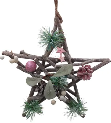 Produktbild von Deko-Holzstern aus Weide 30cm weihnachtlich geschmückt