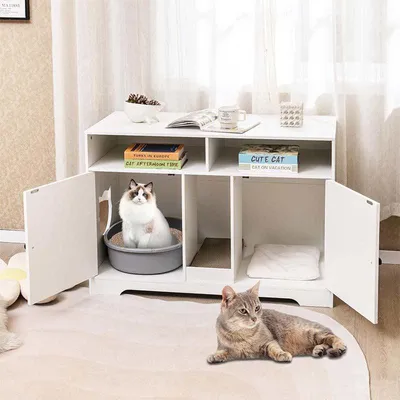 Produktbild von Katzenstreubox und Katzenhaus – Versteckte Katzentoilette mit Stauraum und Kratzfläche – Weiß