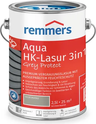 Produktbild von Remmers Aqua HK-Lasur 3in1 Grey Protect silbergrau (RC-970) 2,5 l, Holzlasur