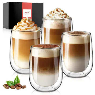4 doppelwandige Kaffeegläser 350 ml, Borosilikatglas