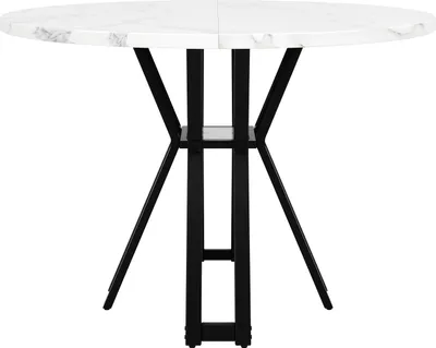 Produktbild von MODFU Esstisch,Runder Küchentisch, Esszimmertisch,mit schwarzen Beinen,Couchtisch,Einzigartige Beinablage,Verstellbare Füße,für 4-6 Personen,Weiß&schwarz