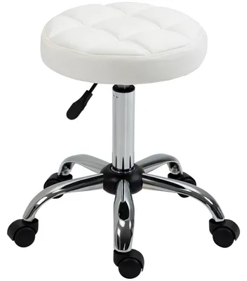 Immagine prodotto di Sgabello rotante, sgabello da lavoro regolabile in altezza, sgabello girevole da salone per ufficio, massaggio, ecopelle, bianco, diametro 35,5 x 51-67 cm