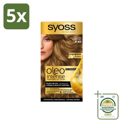 Obrázok produktu pre 5 ks SYOSS Oleo Intense 8-60 Medový blond - Trvalá farba na vlasy bez amoniaku - Balenie s 5 kusmi