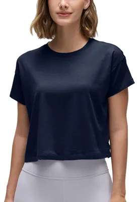 Produktbild von CRZ YOGA Pima Baumwolle Crewneck Crop T-Shirt Marine 44