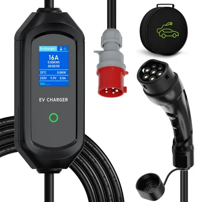 Image de Câble de recharge pour véhicule électrique - 11 kW - Type 2 - 5 mètres - Triphasé 16A - Chargeur mobile