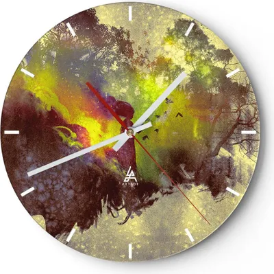 Produktbild von Wanduhr - Rund - Glasuhr - Gesicht Grafik Abbildung Mädchen - 30x30cm - Schleichendes Uhrwerk - Lautlos - zum Aufhängen bereit - Dekoration Modern - Wanddekoration aus Glas - C3AR30x30-3195