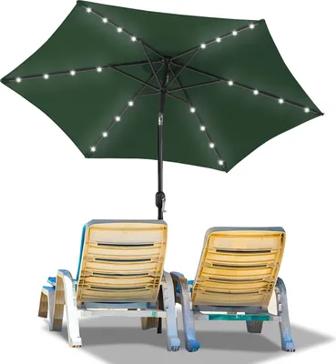 Zdjęcie produktu dla Parasol ogrodowy Aopunly Ø2,7 m, filtr UV40+, zasilany energią słoneczną, oświetlenie LED w 4 kolorach, z korbką, zielony