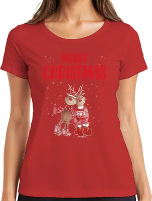 Produktbild von Merry Christmas Rentier Paar Rudolph - Weihnachten Weihnachtsgeschenk Christmas Damen T-Shirt, Rot, XL