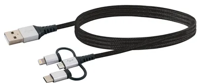 Produktbild von Schwaiger Ladekabel USB 2.0 A>3-in-1 1,5m schwarz/silber