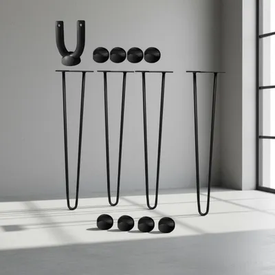 Obrázek produktu pro Stolové nohy 4x vlásenky 71 cm Vlásenky Černý rám Nábytkové nohy Stolové běhouny