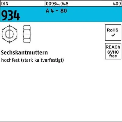 Produktbild von Reyher Sechskantmuttern DIN 934 A 4-80 M 14 A 4-80 (100 Stück)