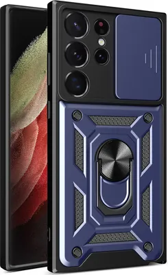 Produktbild von Galaxy S23 Ultra Hülle mit 360° Drehbarer Magnetische Ring Ständer Halter Dia Kameraschutz TPU Bumper Silikon Schutzhülle für Samsung Galaxy S23 Ultra Blau