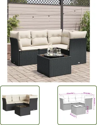 Produktbild von The Living Store 5-tlg. Garten-Sofagarnitur mit Kissen Schwarz Poly Rattan