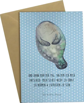Produktbild von Mr. & Mrs. Panda Motivkarte Seekuh Happy - Blau Pastell - Geschenk, osterkarten, osterkarte, Liebeskummer, einladungskarten, Grußkarte, Neustart, Meer, Respekt, Freundin