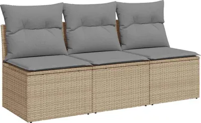 Produktbild von vidaXL Gartensofa mit Kissen 3-Sitzer Beige Poly Rattan