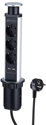 Image de Electraline 62557, multiprise de bureau avec 3 prises et 2 ports USB, entièrement en aluminium