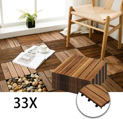 Immagine prodotto di Clanmacy Set di 33 piastrelle in legno da 3m², adatte come piastrelle per terrazze e balconi, in legno di acacia, 30x30 cm, per giardino, terrazza e balcone