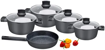 Imagen del producto de Juego de ollas Zilan Kochtopf, 9 piezas | Apto para todo tipo de cocinas, incluyendo inducción | Color: gris antracita