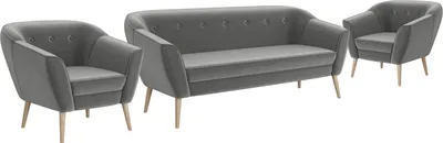 Produktbild von MEBLINI Mini Sofa Set 3-1-1 für Wohnzimmer - Mini Lounge für fünf Personen - Küchensofa - Sofa Klein - Sitzgarnitur - Polstergarnitur - Sofagarnituren - DORIS - 3+1+1 - Hellgrau Samt