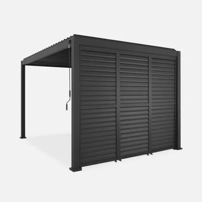 Produktbild von sweeek - Pergola mit Lamellendach Triomphe 3x4m + 3 Lamellenwände 100 cm  - Anthrazit