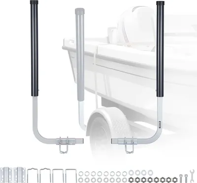 Zdjęcie produktu dla VEVOR Prowadnice do przyczepy do łodzi 1016 mm / 1219 mm wysokości, regulowana szerokość 0-13 cm, prowadnica do przyczepy wykonana z wytrzymałej stali z rurami PVC, odpowiednia do łodzi narciarskich, łodzi rybackich i małych łodzi żaglowych.